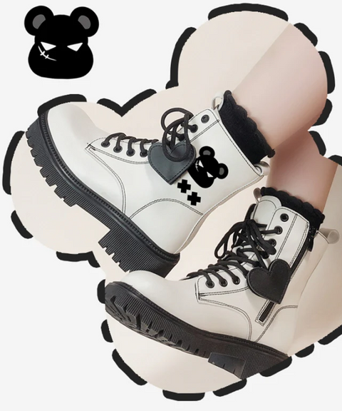 Meanie Bear Lace Up Leather Ankle Boots