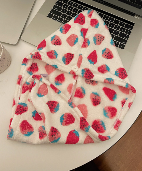 Strawberry Fleece Bath Towels and Hair Turban