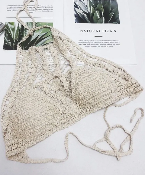 Bohemian Crochet Padded Bra Halter Crop Top