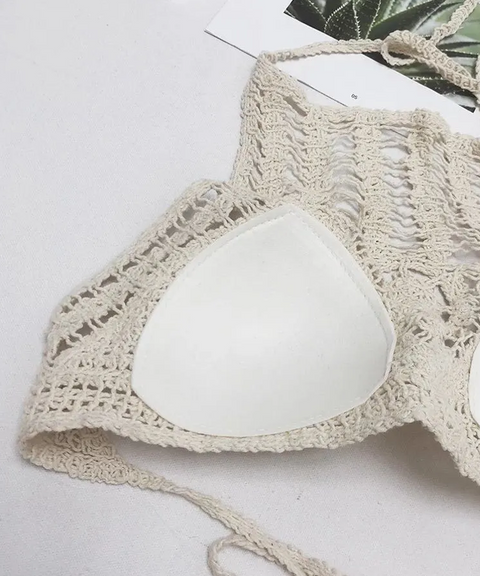 Bohemian Crochet Padded Bra Halter Crop Top