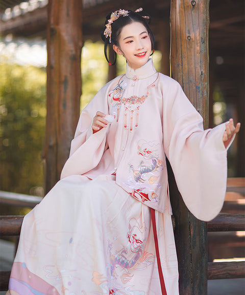 Fearless Dragon Embroidered Hanfu Two-Piece Set
