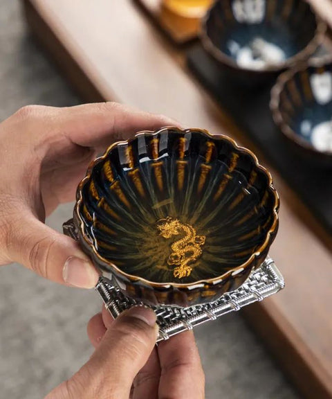 Golden Peacock Glazed Tea Cup
