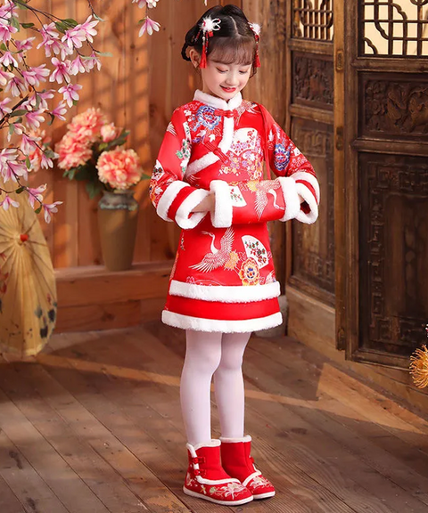 New Year Kids' Brocade Winter Qipao Dress