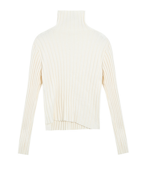 Ribbed Side Clasp Turtleneck Sweater