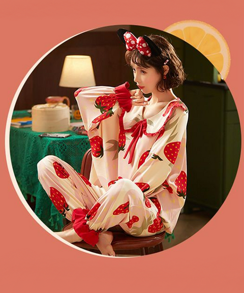 Kawaii Strawberry Pajamas Set