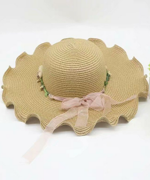 Floral Wide-Brim Straw Hat