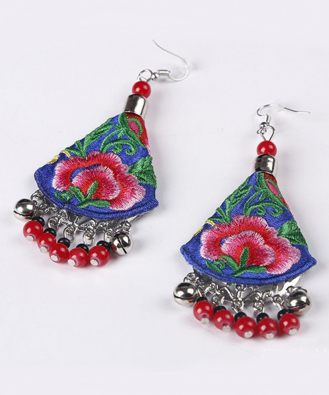 Retro Floral Earrings with Peony Embroidery