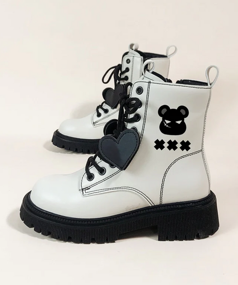 Meanie Bear Lace Up Leather Ankle Boots