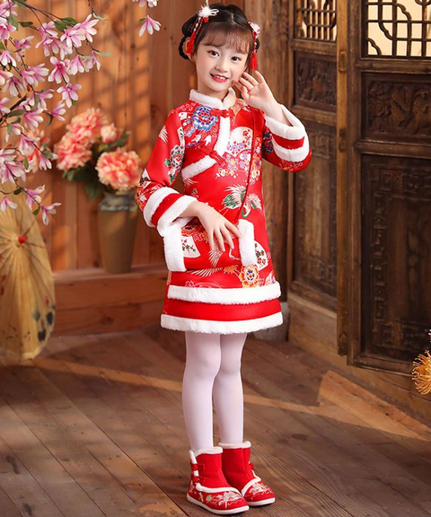 New Year Kids' Brocade Winter Qipao Dress