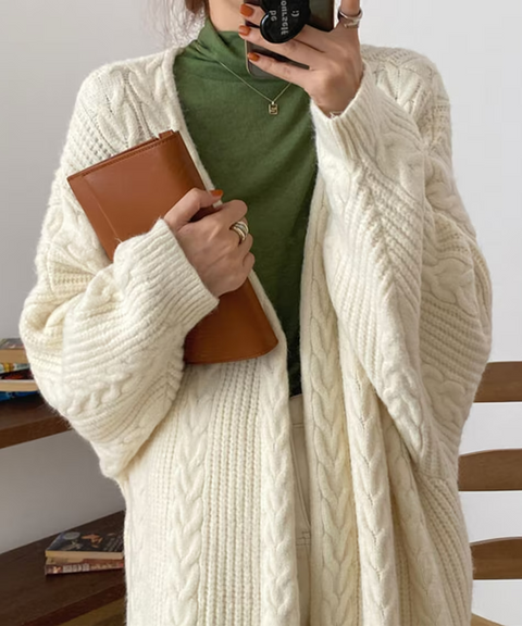 Cozy Cable-Knit Open-Front Cardigan Sweater