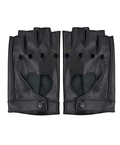 Heart Cutout Leather Fingerless Gloves