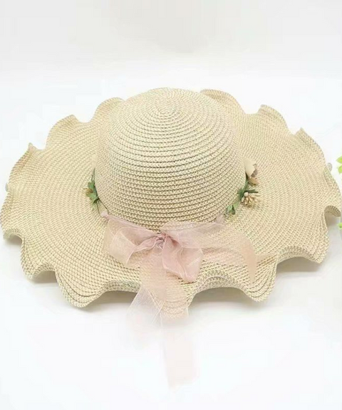 Floral Wide-Brim Straw Hat