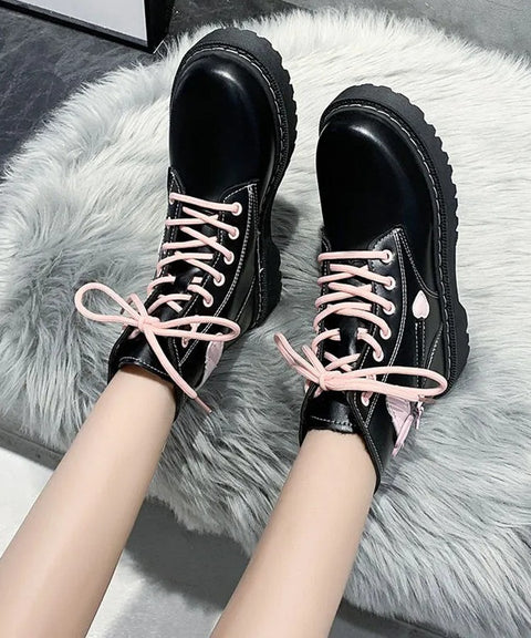 Black & Pink Heart Lace Up Combat Boot