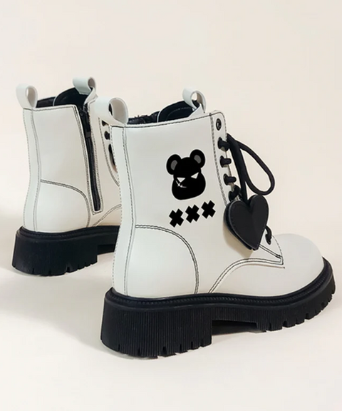 Meanie Bear Lace Up Leather Ankle Boots