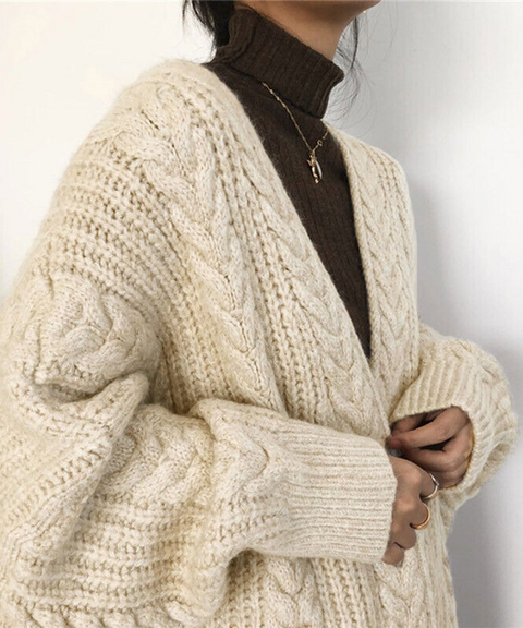 Cozy Cable-Knit Open-Front Cardigan Sweater