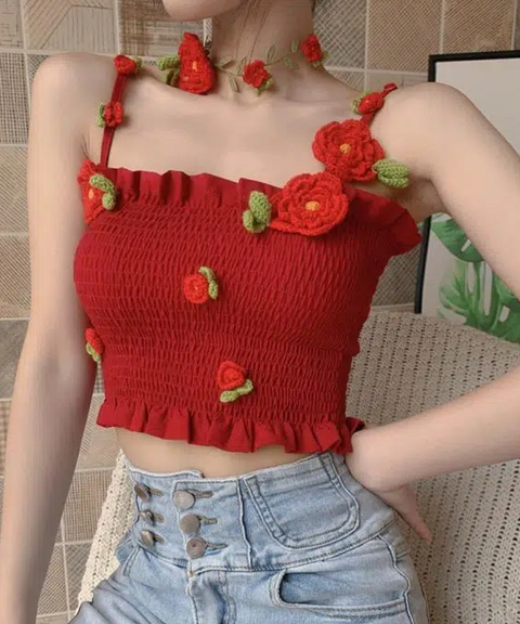 Rose Crochet Ruffle Cami Top