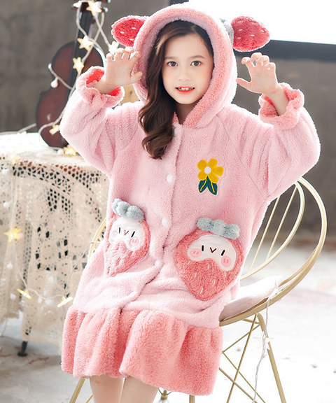 Sweet Strawberry Kids Plush Robe