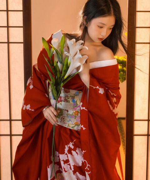 Japanese Carmine Yukata Wrap Dress