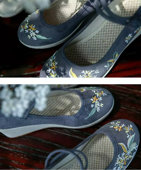 Osmanthus Embroidered Wedge