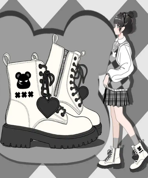 Meanie Bear Lace Up Leather Ankle Boots