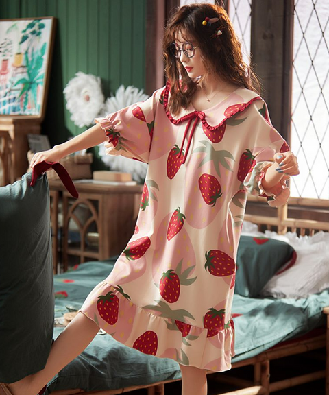 Strawberry Print Midi Nightgown