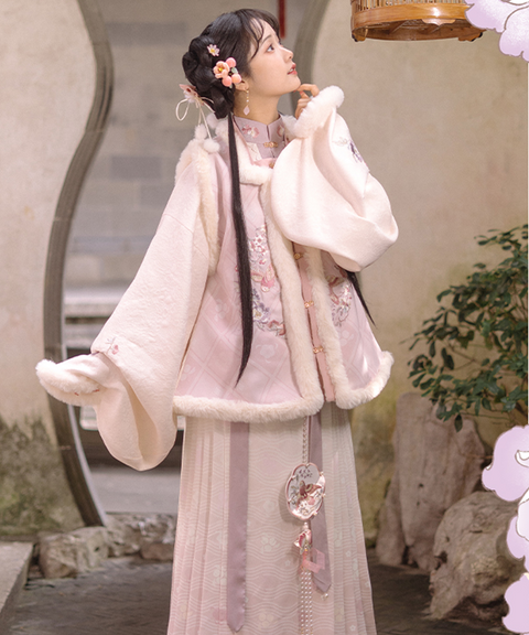 Winter Peach Embroidered Fleece Outfit Set