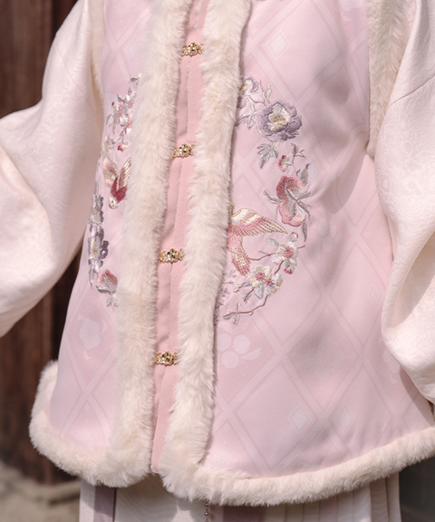 Winter Peach Embroidered Fleece Outfit Set