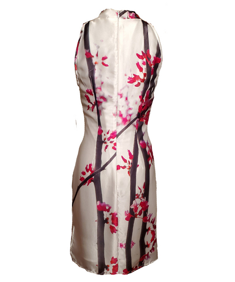 Cherry Blossoms Silk Qipao Dress