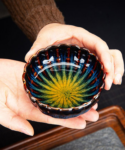 Golden Peacock Glazed Tea Cup