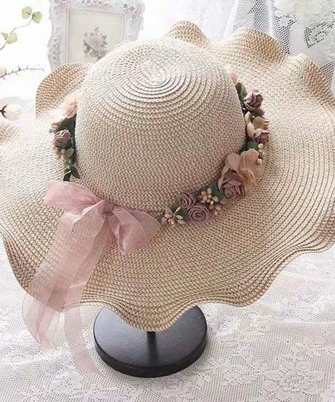 Floral Wide-Brim Straw Hat