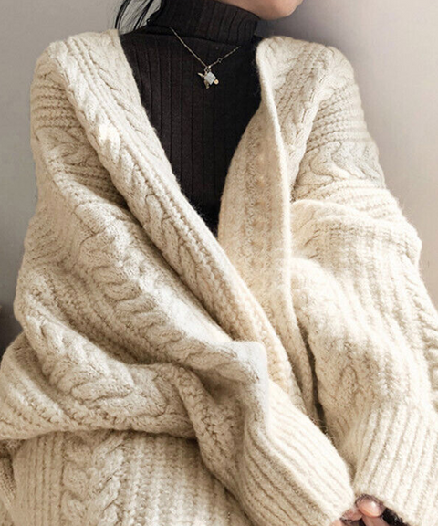 Cozy Cable-Knit Open-Front Cardigan Sweater