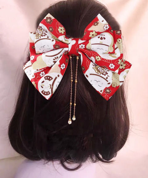 Japanese Decorative Hair Bow Clips with Tassels