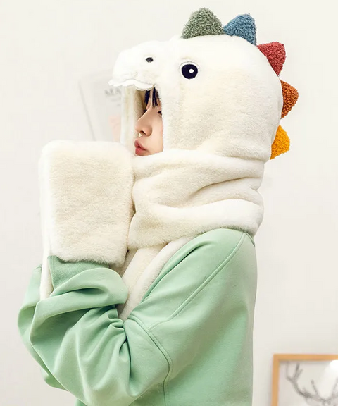 Fluffy Animal Themed Plush Handwarmer Scarf Hat Combo