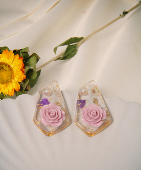 Purple Rose Resin Earrings