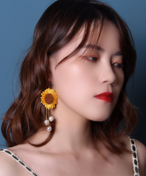 Sunflower Embroidered Earring